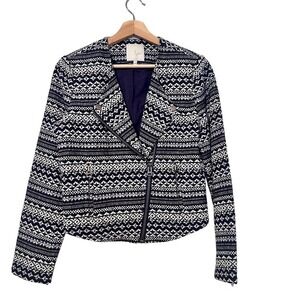 Joie Darnel Printed Moto Jacket Zip front blue size M